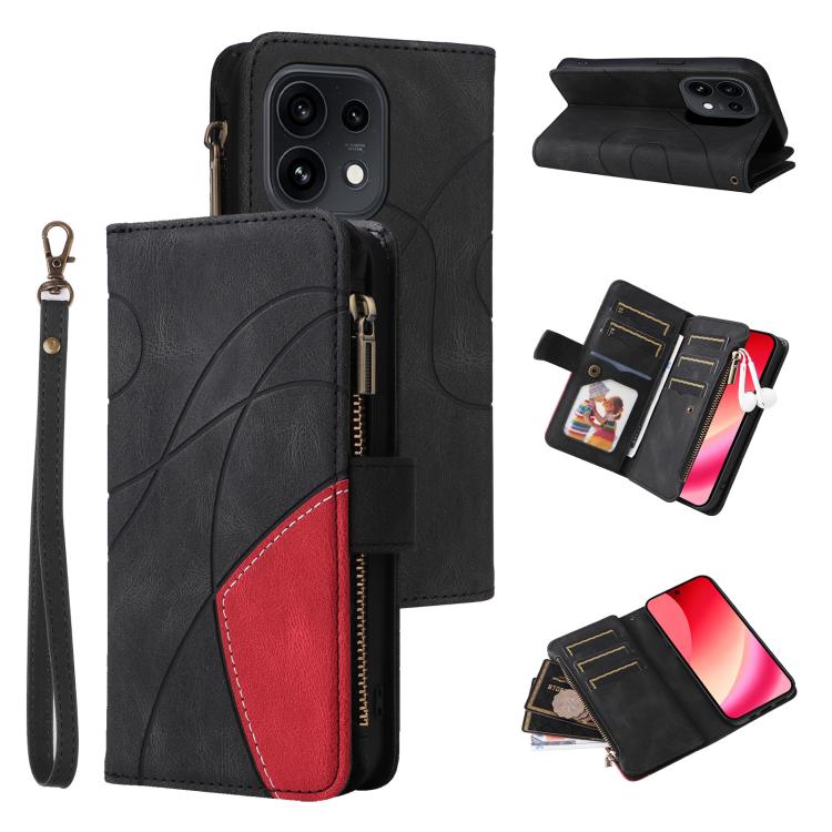 Dual-color 9 Card Slots Zipper Wallet Leather Phone Case, For OPPO Reno16 FS 5G, For OPPO Find X9 Ultra 5G, For OPPO Reno12 F 5G Global, For OPPO A3 Pro 5G / A3 Pro India