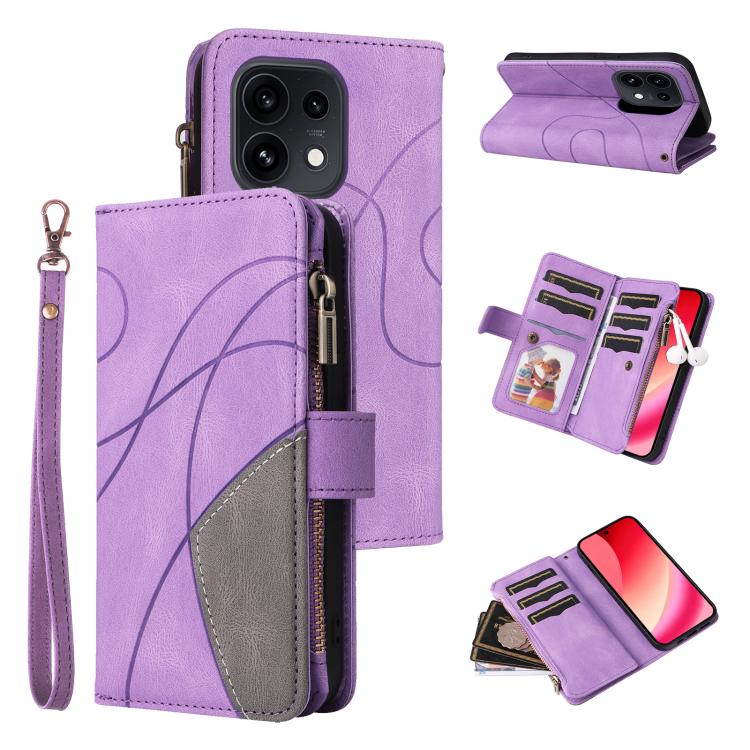 Dual-color 9 Card Slots Zipper Wallet Leather Phone Case, For OPPO Reno16 FS 5G, For OPPO Find X9 Ultra 5G, For OPPO Reno12 F 5G Global, For OPPO A3 Pro 5G / A3 Pro India