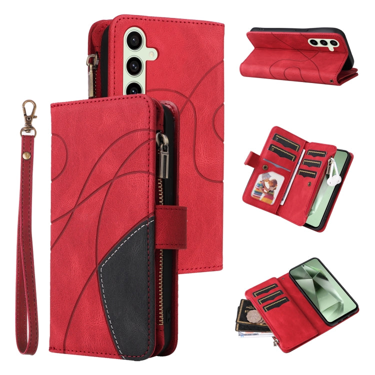 Dual-color 9 Card Slots Zipper Wallet Leather Phone Case, For Galaxy S25 / S24 5G, For Galaxy S25+ / S24+ 5G, For Galaxy S25 Ultra 5G, For Galaxy S24 FE 5G
