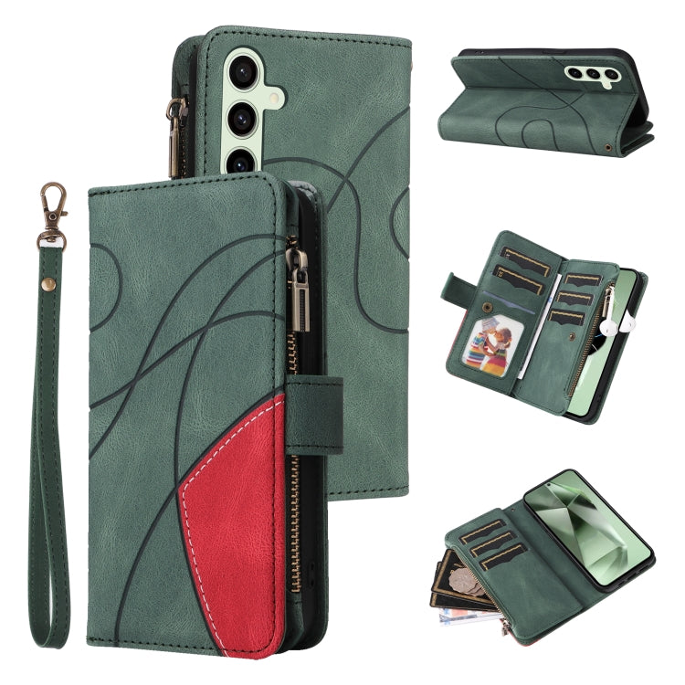Dual-color 9 Card Slots Zipper Wallet Leather Phone Case, For Galaxy S25 / S24 5G, For Galaxy S25+ / S24+ 5G, For Galaxy S25 Ultra 5G, For Galaxy S24 FE 5G
