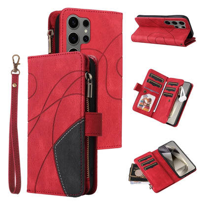 Dual-color 9 Card Slots Zipper Wallet Leather Phone Case, For Galaxy S25 / S24 5G, For Galaxy S25+ / S24+ 5G, For Galaxy S25 Ultra 5G, For Galaxy S24 FE 5G