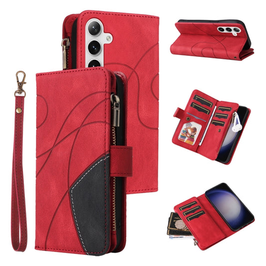 Dual-color 9 Card Slots Zipper Wallet Leather Phone Case, For Galaxy S25 / S24 5G, For Galaxy S25+ / S24+ 5G, For Galaxy S25 Ultra 5G, For Galaxy S24 FE 5G