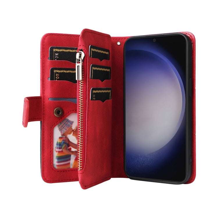 Dual-color 9 Card Slots Zipper Wallet Leather Phone Case, For Galaxy S25 / S24 5G, For Galaxy S25+ / S24+ 5G, For Galaxy S25 Ultra 5G, For Galaxy S24 FE 5G