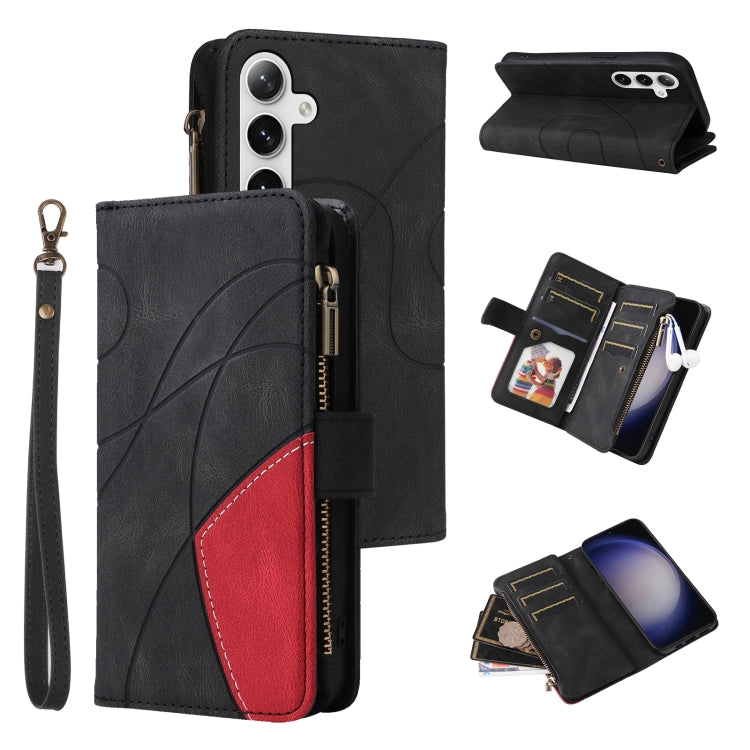 Dual-color 9 Card Slots Zipper Wallet Leather Phone Case