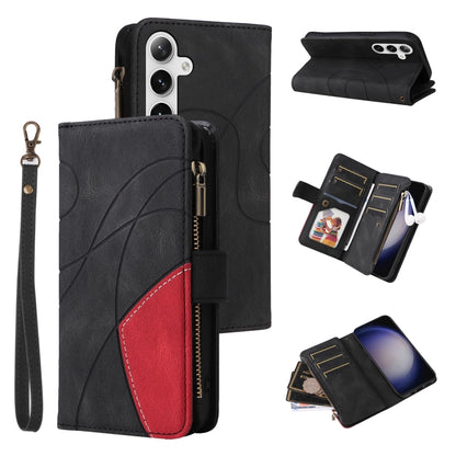 Dual-color 9 Card Slots Zipper Wallet Leather Phone Case