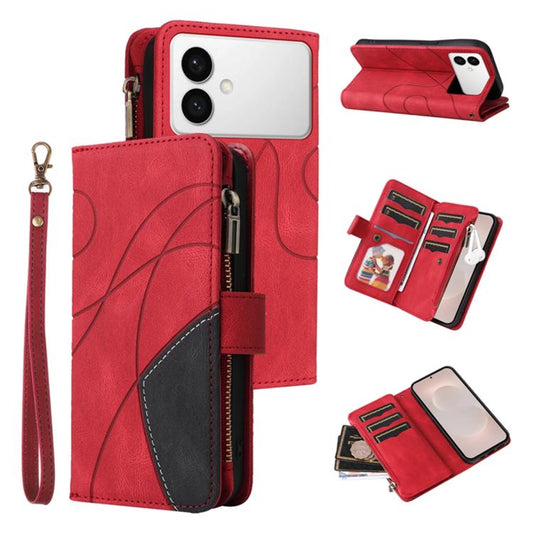 Dual-color 9 Card Slots Zipper Wallet Leather Phone Case