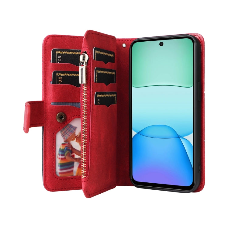 Dual-color 9 Card Slots Zipper Wallet Leather Phone Case