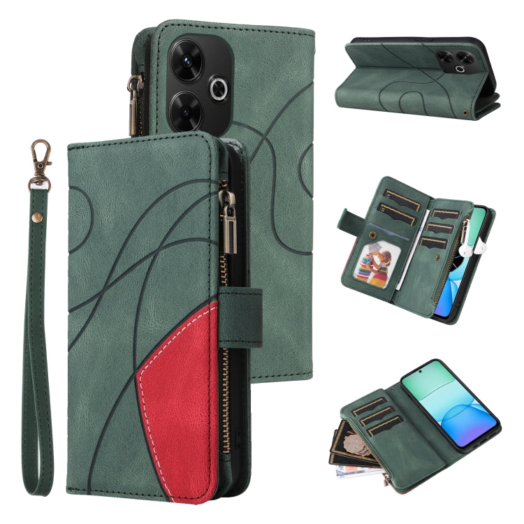 Dual-color 9 Card Slots Zipper Wallet Leather Phone Case