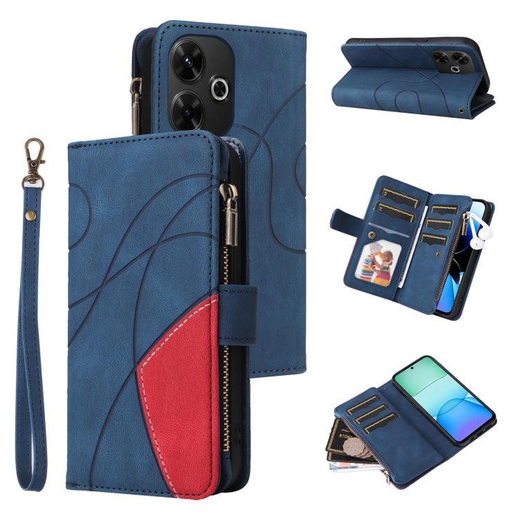 Dual-color 9 Card Slots Zipper Wallet Leather Phone Case