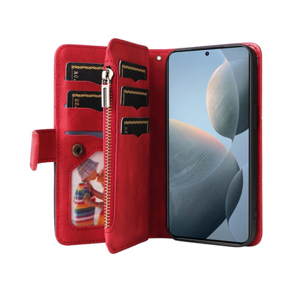 Dual-color 9 Card Slots Zipper Wallet Leather Phone Case, For Redmi K70