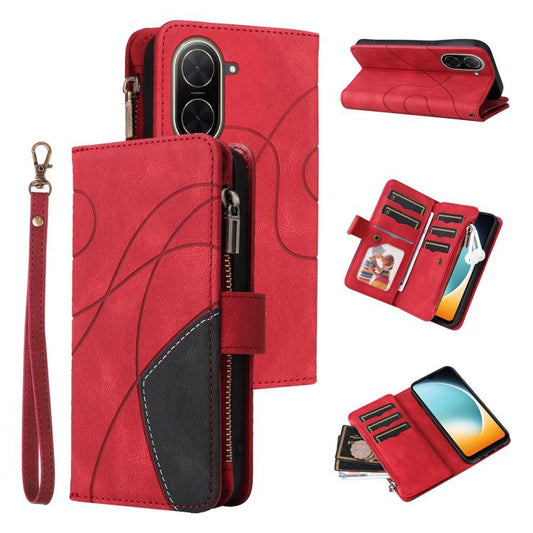 Dual-color 9 Card Slots Zipper Wallet Leather Phone Case