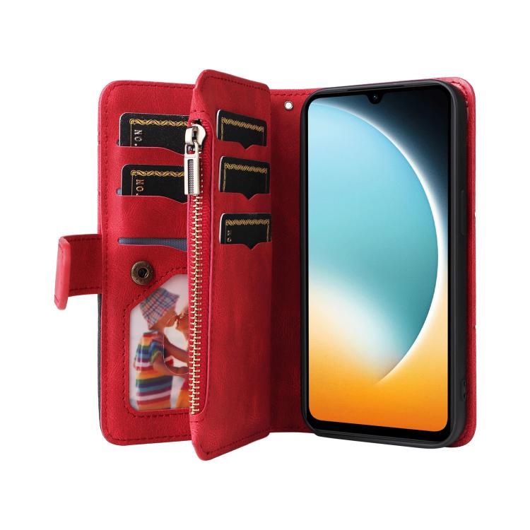 Dual-color 9 Card Slots Zipper Wallet Leather Phone Case