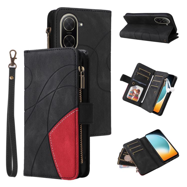 Dual-color 9 Card Slots Zipper Wallet Leather Phone Case, For Redmi Note 17 5G/4G Global 169.7mm, For Redmi Note 17 Pro+ 5G Global 163.4mm, For Redmi 17 5G / 4G Global 170mm, For Redmi  A5 4G 171.7mm / Poco C71