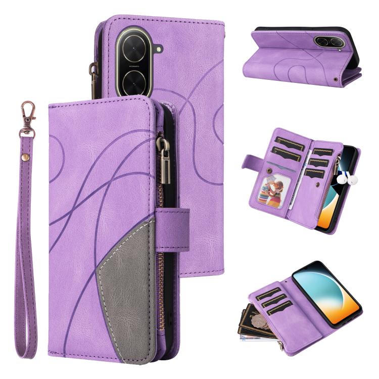Dual-color 9 Card Slots Zipper Wallet Leather Phone Case, For Redmi Note 17 5G/4G Global 169.7mm, For Redmi Note 17 Pro+ 5G Global 163.4mm, For Redmi 17 5G / 4G Global 170mm, For Redmi  A5 4G 171.7mm / Poco C71