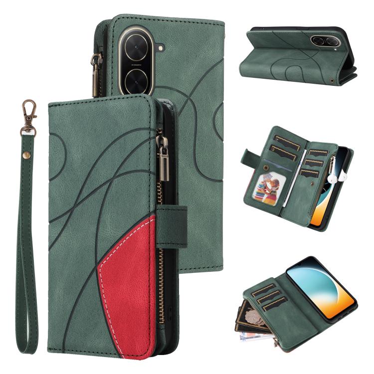 Dual-color 9 Card Slots Zipper Wallet Leather Phone Case