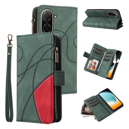 Dual-color 9 Card Slots Zipper Wallet Leather Phone Case