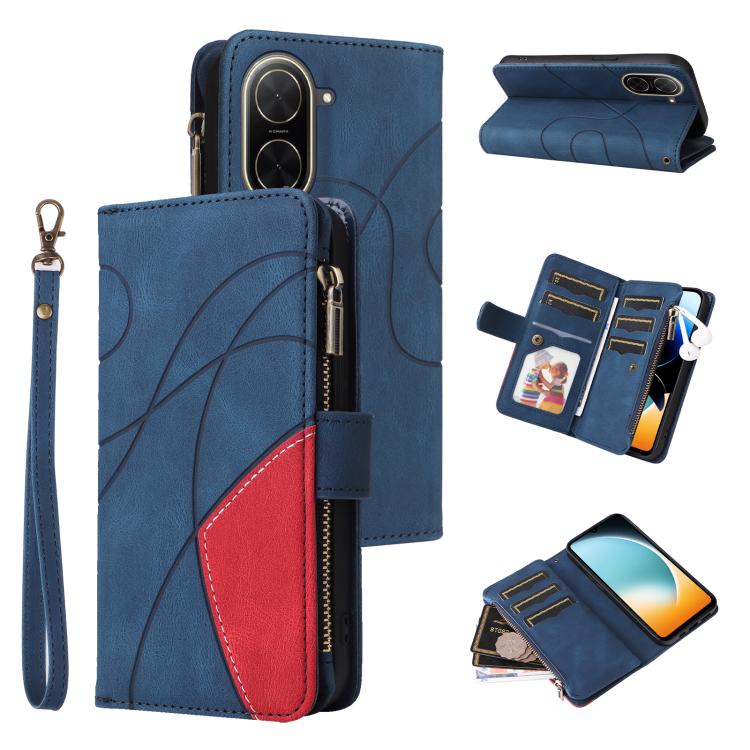 Dual-color 9 Card Slots Zipper Wallet Leather Phone Case