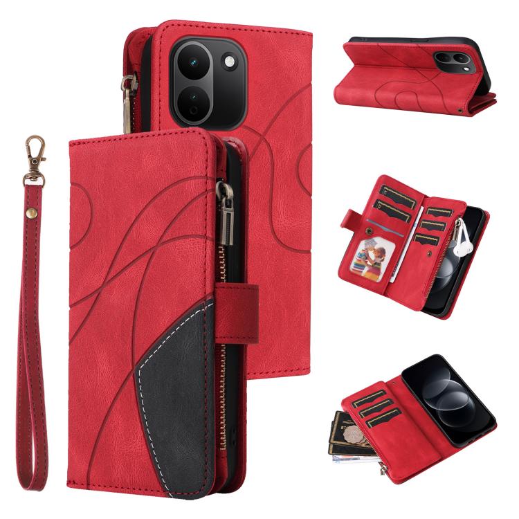 Dual-color 9 Card Slots Zipper Wallet Leather Phone Case, For Redmi Note 17 5G/4G Global 169.7mm, For Redmi Note 17 Pro+ 5G Global 163.4mm, For Redmi 17 5G / 4G Global 170mm, For Redmi  A5 4G 171.7mm / Poco C71