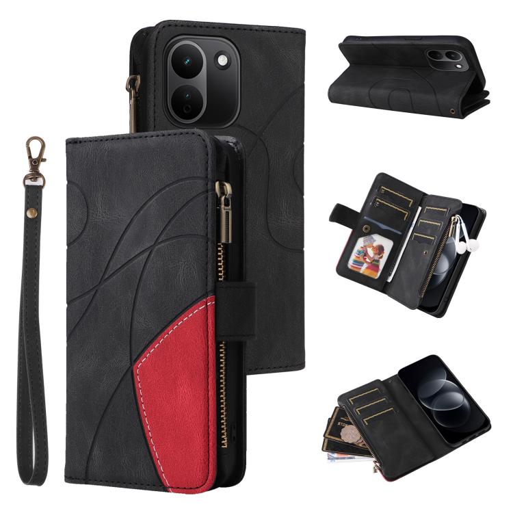 Dual-color 9 Card Slots Zipper Wallet Leather Phone Case, For Redmi Note 17 5G/4G Global 169.7mm, For Redmi Note 17 Pro+ 5G Global 163.4mm, For Redmi 17 5G / 4G Global 170mm, For Redmi  A5 4G 171.7mm / Poco C71