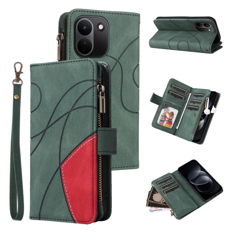 Dual-color 9 Card Slots Zipper Wallet Leather Phone Case, For Redmi Note 17 5G/4G Global 169.7mm, For Redmi Note 17 Pro+ 5G Global 163.4mm, For Redmi 17 5G / 4G Global 170mm, For Redmi  A5 4G 171.7mm / Poco C71