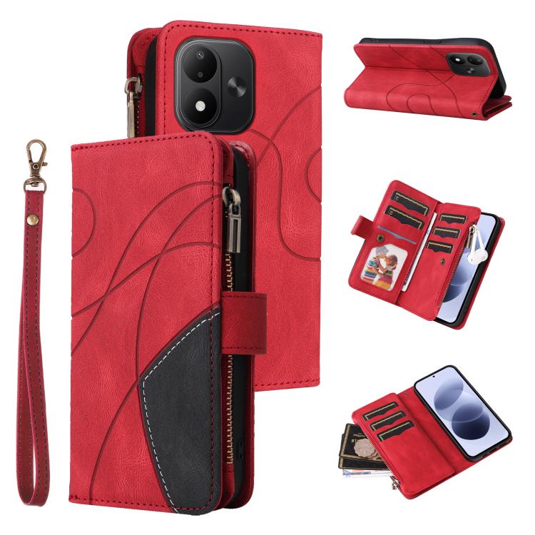 Dual-color 9 Card Slots Zipper Wallet Leather Phone Case, For Redmi Note 17 5G/4G Global 169.7mm, For Redmi Note 17 Pro+ 5G Global 163.4mm, For Redmi 17 5G / 4G Global 170mm, For Redmi  A5 4G 171.7mm / Poco C71
