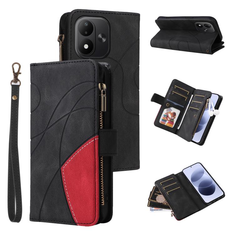 Dual-color 9 Card Slots Zipper Wallet Leather Phone Case, For Redmi Note 17 5G/4G Global 169.7mm, For Redmi Note 17 Pro+ 5G Global 163.4mm, For Redmi 17 5G / 4G Global 170mm, For Redmi  A5 4G 171.7mm / Poco C71