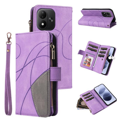 Dual-color 9 Card Slots Zipper Wallet Leather Phone Case, For Redmi Note 17 5G/4G Global 169.7mm, For Redmi Note 17 Pro+ 5G Global 163.4mm, For Redmi 17 5G / 4G Global 170mm, For Redmi  A5 4G 171.7mm / Poco C71