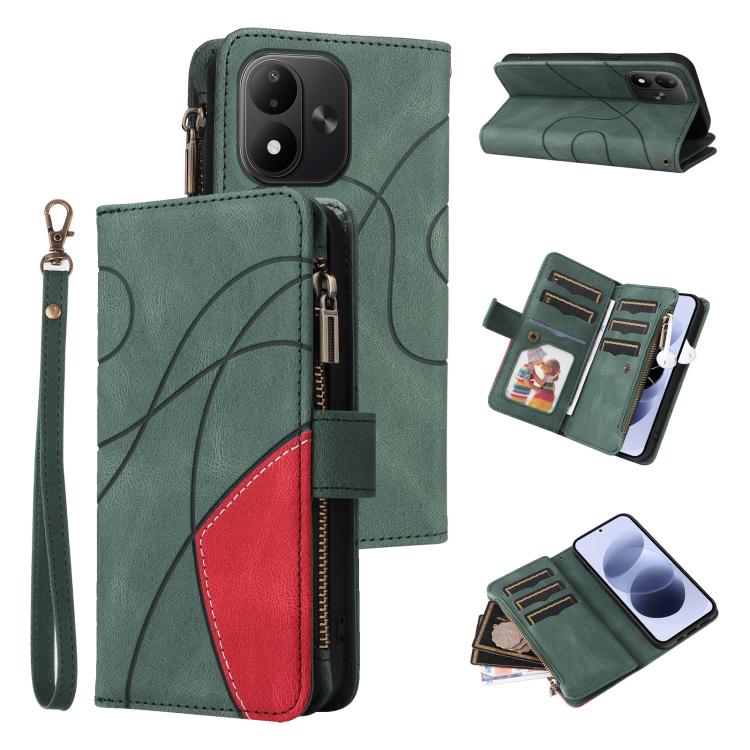 Dual-color 9 Card Slots Zipper Wallet Leather Phone Case, For Redmi Note 17 5G/4G Global 169.7mm, For Redmi Note 17 Pro+ 5G Global 163.4mm, For Redmi 17 5G / 4G Global 170mm, For Redmi  A5 4G 171.7mm / Poco C71