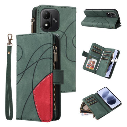 Dual-color 9 Card Slots Zipper Wallet Leather Phone Case, For Redmi Note 17 5G/4G Global 169.7mm, For Redmi Note 17 Pro+ 5G Global 163.4mm, For Redmi 17 5G / 4G Global 170mm, For Redmi  A5 4G 171.7mm / Poco C71