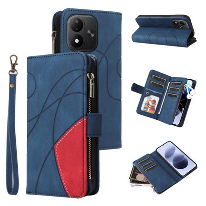 Dual-color 9 Card Slots Zipper Wallet Leather Phone Case, For Redmi Note 17 5G/4G Global 169.7mm, For Redmi Note 17 Pro+ 5G Global 163.4mm, For Redmi 17 5G / 4G Global 170mm, For Redmi  A5 4G 171.7mm / Poco C71