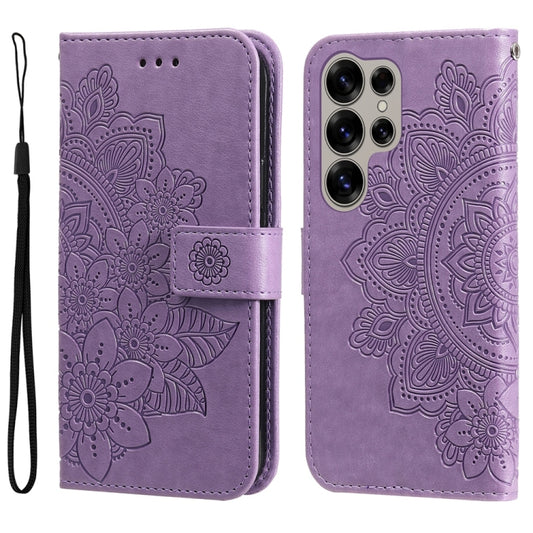Seven-petal Flowers Embossing Leather Phone Case, For Galaxy S25 Ultra 5G, For Galaxy S24 FE 5G