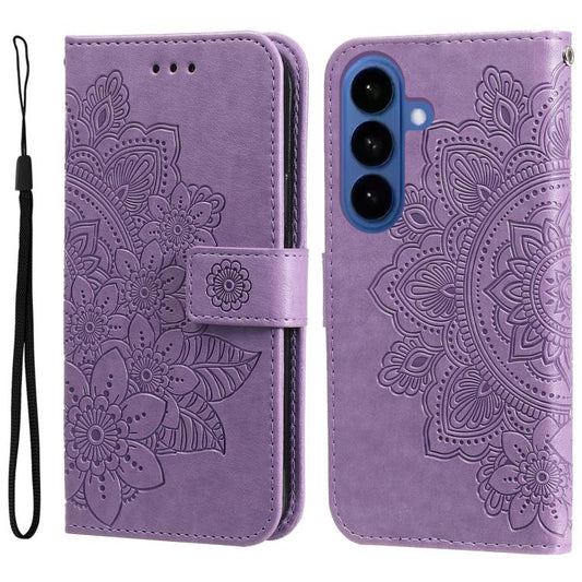 Seven-petal Flowers Embossing Leather Phone Case, For Galaxy S26 5G, For Galaxy S25 Edge 5G, For Galaxy S25 5G, For Galaxy S25+ 5G