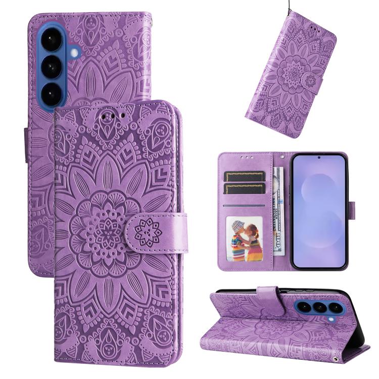 Embossed Sunflower Leather Phone Case, For Galaxy S26 5G, For Galaxy S25 Edge 5G, For Galaxy S25 5G, For Galaxy S25+ 5G
