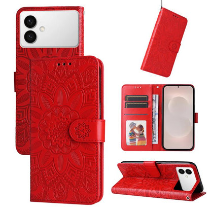 Embossed Sunflower Leather Phone Case, For Galaxy S26 FE 5G, For Galaxy S26+ 5G, For Galaxy S26 Edge 5G, For Galaxy S26 Ultra 5G