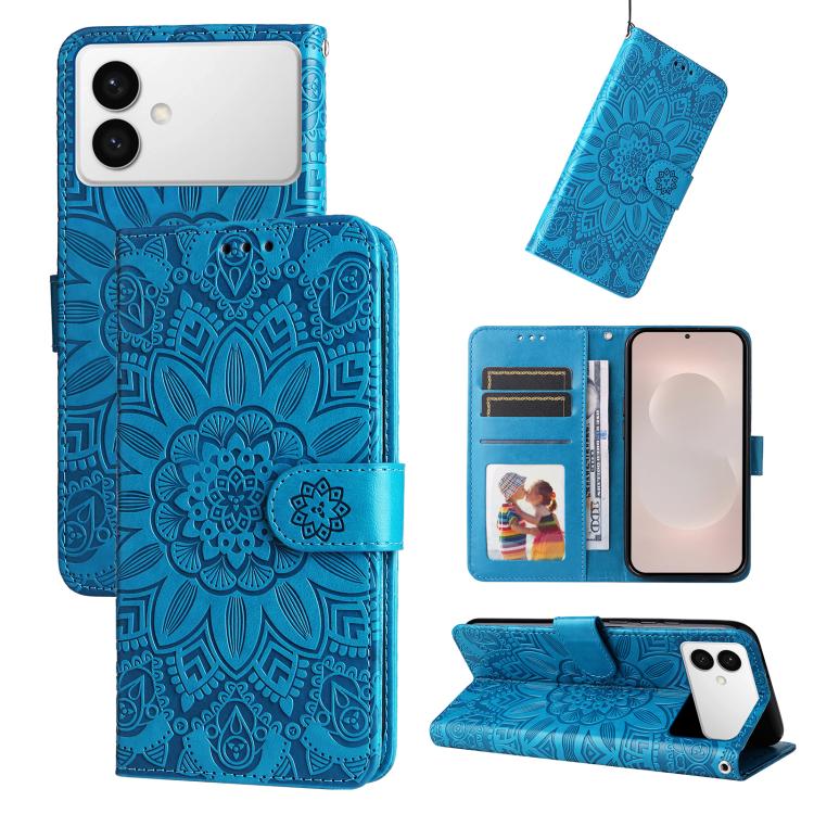 Embossed Sunflower Leather Phone Case, For Galaxy S26 FE 5G, For Galaxy S26+ 5G, For Galaxy S26 Edge 5G, For Galaxy S26 Ultra 5G