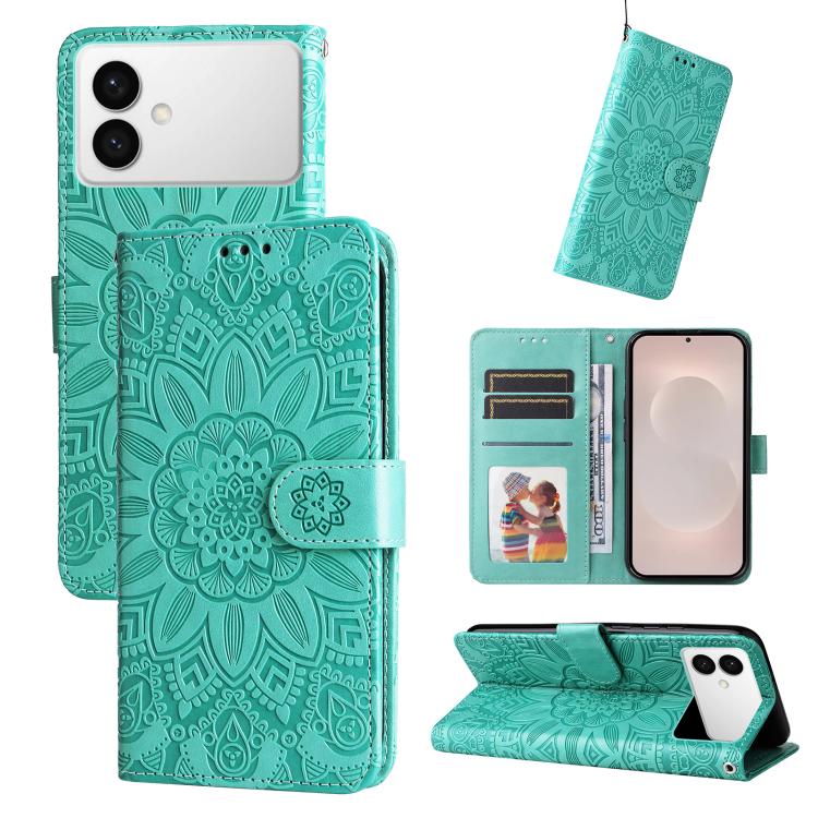 Embossed Sunflower Leather Phone Case, For Galaxy S26 FE 5G, For Galaxy S26+ 5G, For Galaxy S26 Edge 5G, For Galaxy S26 Ultra 5G