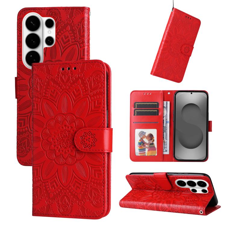 Embossed Sunflower Leather Phone Case, For Galaxy S26 FE 5G, For Galaxy S26+ 5G, For Galaxy S26 Edge 5G, For Galaxy S26 Ultra 5G