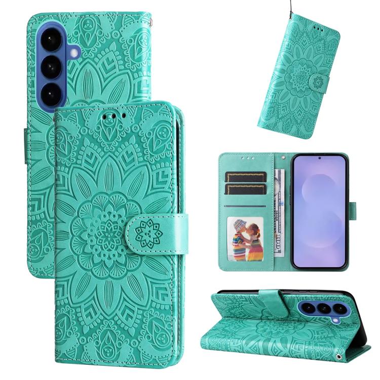 Embossed Sunflower Leather Phone Case, For Galaxy S26 FE 5G, For Galaxy S26+ 5G, For Galaxy S26 Edge 5G, For Galaxy S26 Ultra 5G