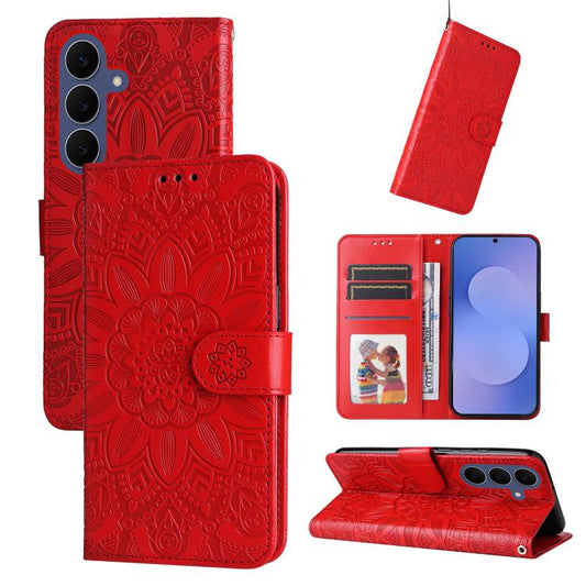 Embossed Sunflower Leather Phone Case, For Galaxy S26 FE 5G, For Galaxy S26+ 5G, For Galaxy S26 Edge 5G, For Galaxy S26 Ultra 5G