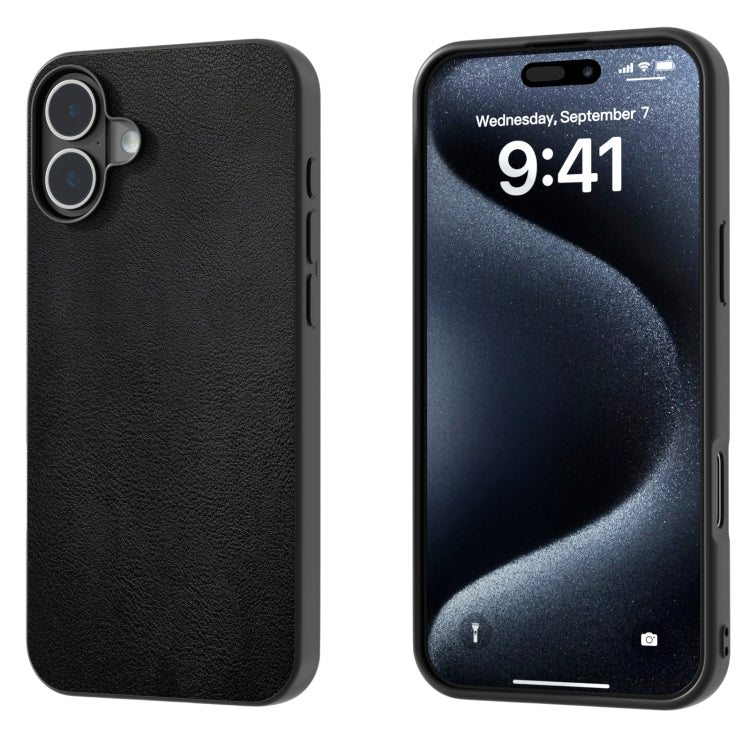 PU Leather Black Frame Full Coverage Phone Case, For iPhone 16 Plus, For iPhone 16