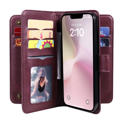 Multi-Function Wallet 10 Card Slots Leather Phone Case, For iPhone 17e / 16e, For iPhone 17 Pro Max, For iPhone 17 Pro, For iPhone 17