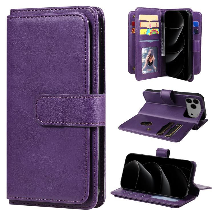 Multi-Function Wallet 10 Card Slots Leather Phone Case, For iPhone 18 Pro / 17 Pro, For iPhone 18 Pro Max / 17 Pro Max, For iPhone 17e / 16e, For iPhone 17