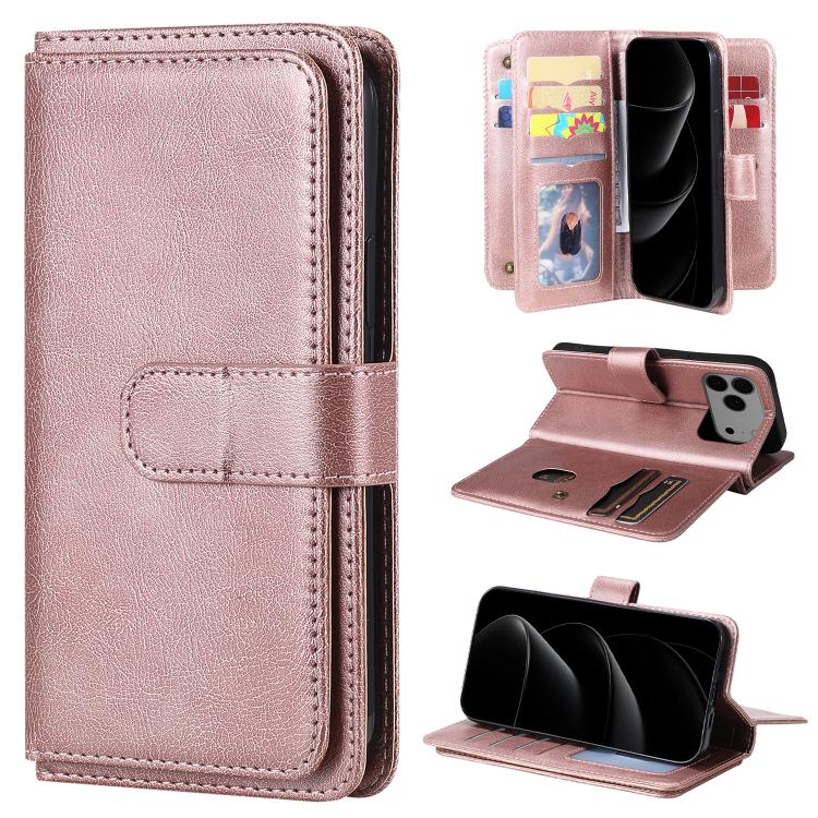 Multi-Function Wallet 10 Card Slots Leather Phone Case, For iPhone 18 Pro / 17 Pro, For iPhone 18 Pro Max / 17 Pro Max, For iPhone 17e / 16e, For iPhone 17
