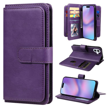 Multi-Function Wallet 10 Card Slots Leather Phone Case, For iPhone 17e / 16e, For iPhone 17 Pro Max, For iPhone 17 Pro, For iPhone 17