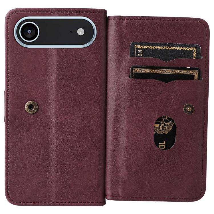 Multi-Function Wallet 10 Card Slots Leather Phone Case, For iPhone Air, For iPhone 16 Pro Max, For iPhone 16 Pro, For iPhone 16 Plus