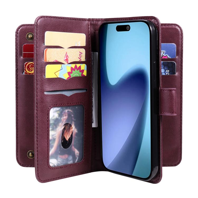 Multi-Function Wallet 10 Card Slots Leather Phone Case, For iPhone Air, For iPhone 16 Pro Max, For iPhone 16 Pro, For iPhone 16 Plus