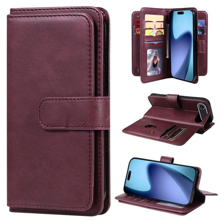 Multi-Function Wallet 10 Card Slots Leather Phone Case, For iPhone Air, For iPhone 16 Pro Max, For iPhone 16 Pro, For iPhone 16 Plus