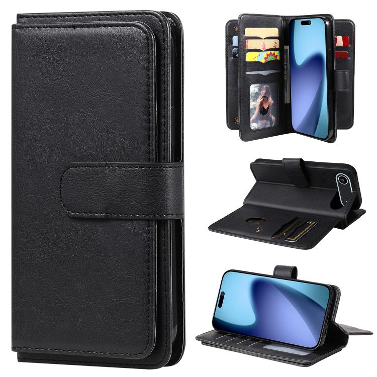 Multi-Function Wallet 10 Card Slots Leather Phone Case, For iPhone Air, For iPhone 16 Pro Max, For iPhone 16 Pro, For iPhone 16 Plus