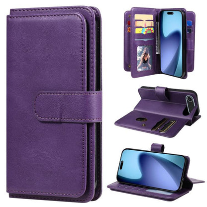 Multi-Function Wallet 10 Card Slots Leather Phone Case, For iPhone Air, For iPhone 16 Pro Max, For iPhone 16 Pro, For iPhone 16 Plus
