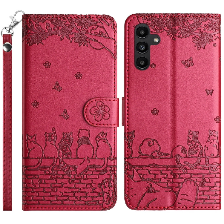 Cat Embossing Pattern Leather Phone Case with Lanyard